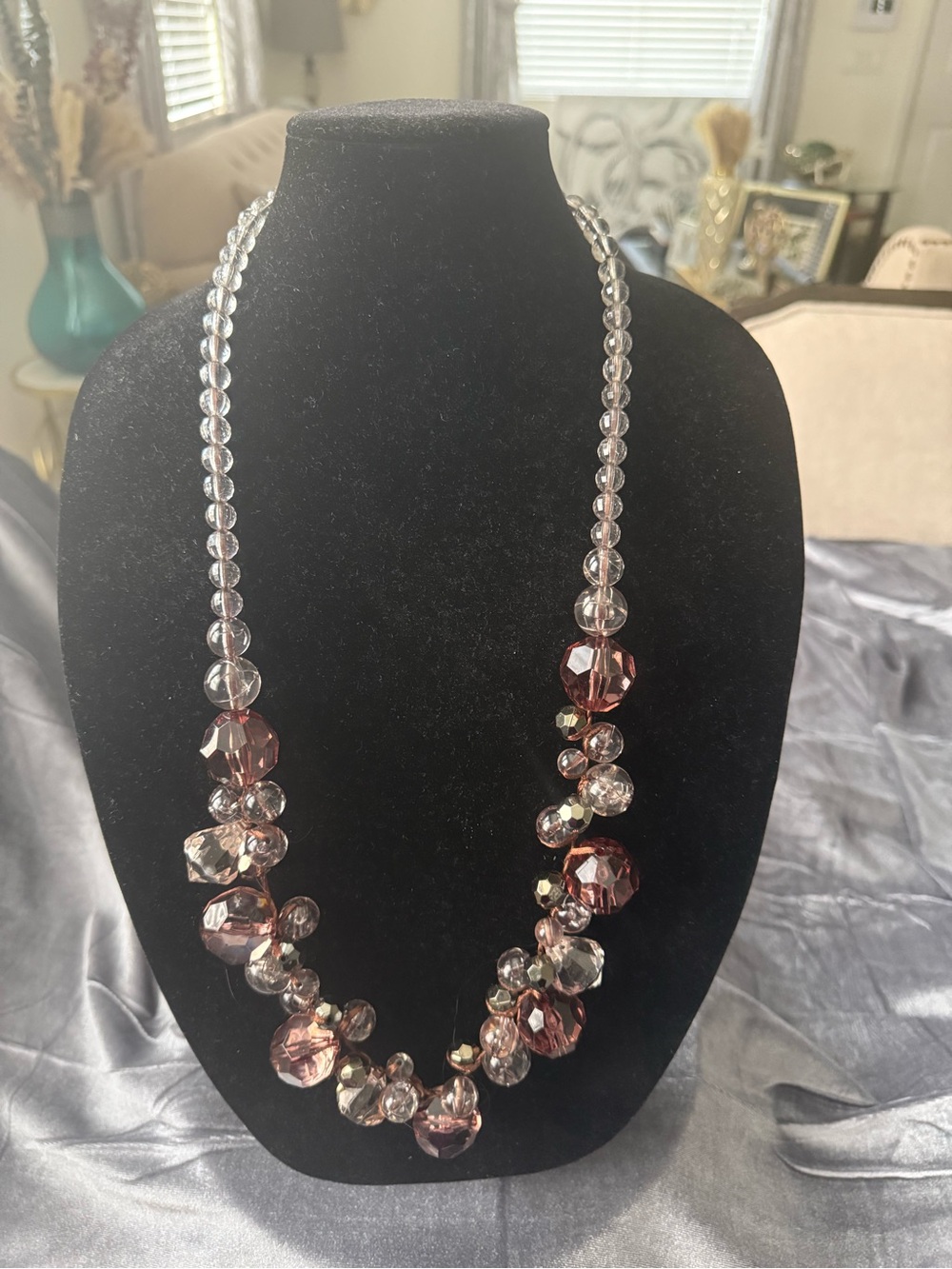 Charming Charlie Clear and Pink Crystal Statement Necklace